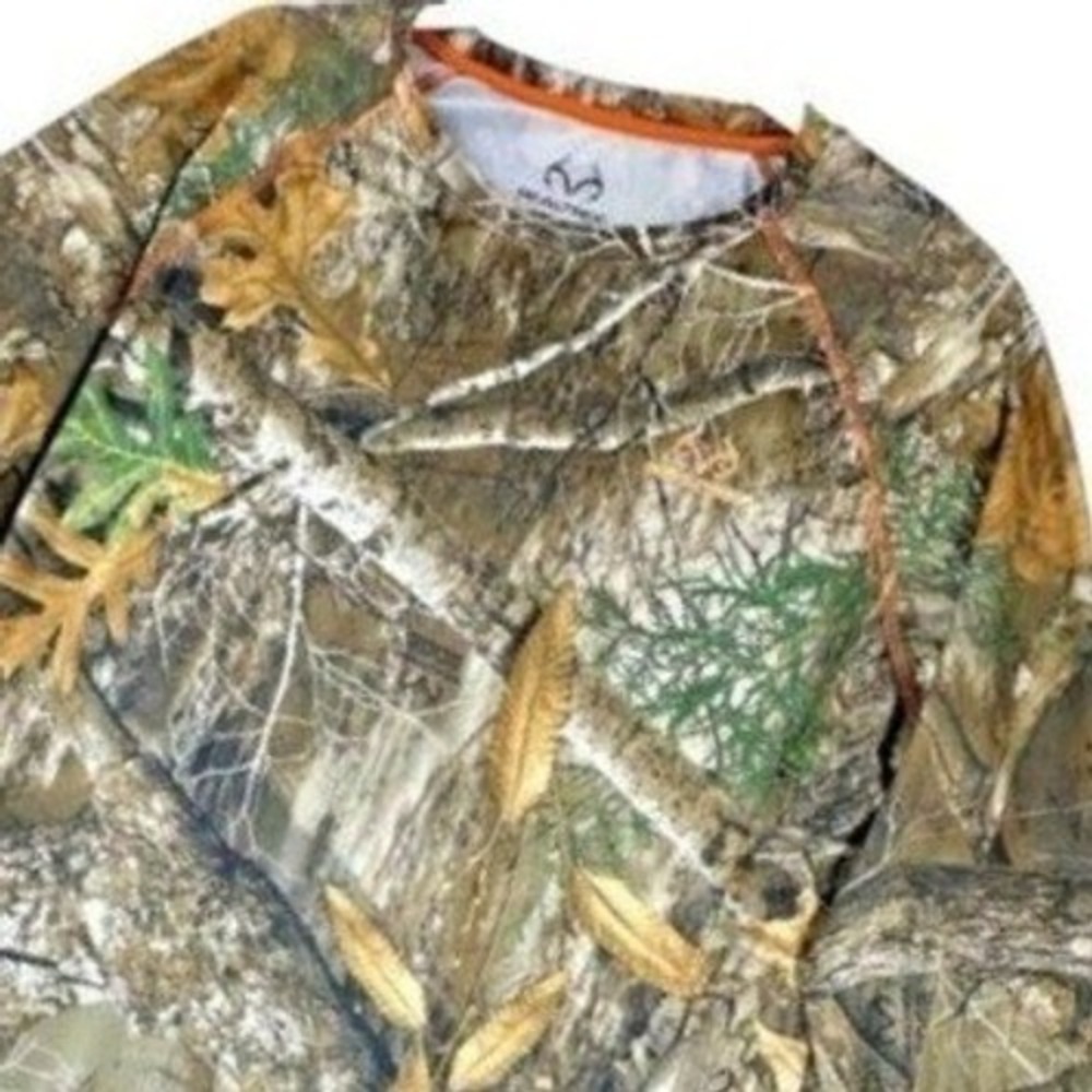 Realtree Edge Camo Performance Shirt Mens L Green Brown Long Sleeve Stretch Hunt